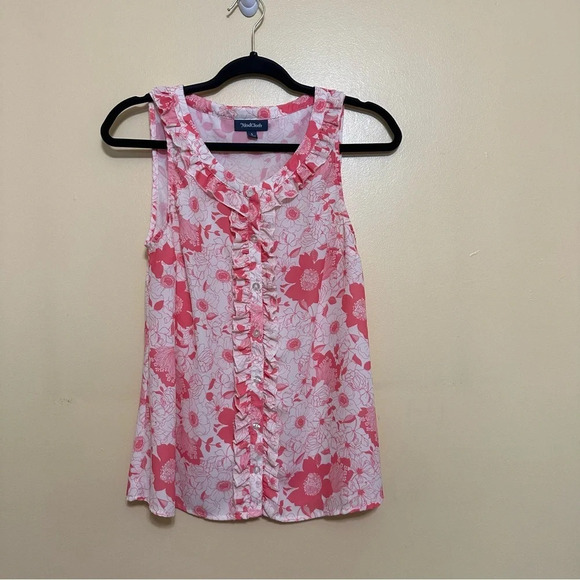 ModCloth Bit of Frill Sleeveless Top Blouse Small Pink Floral - Picture 6 of 11